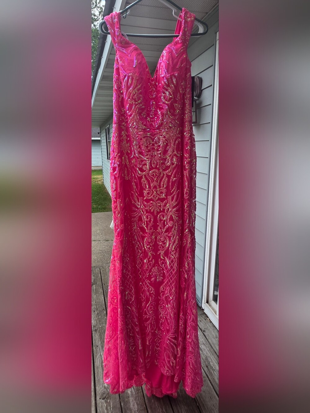 Hot Pink Beaded Embellished Evening Gown - Picture 1 of 3